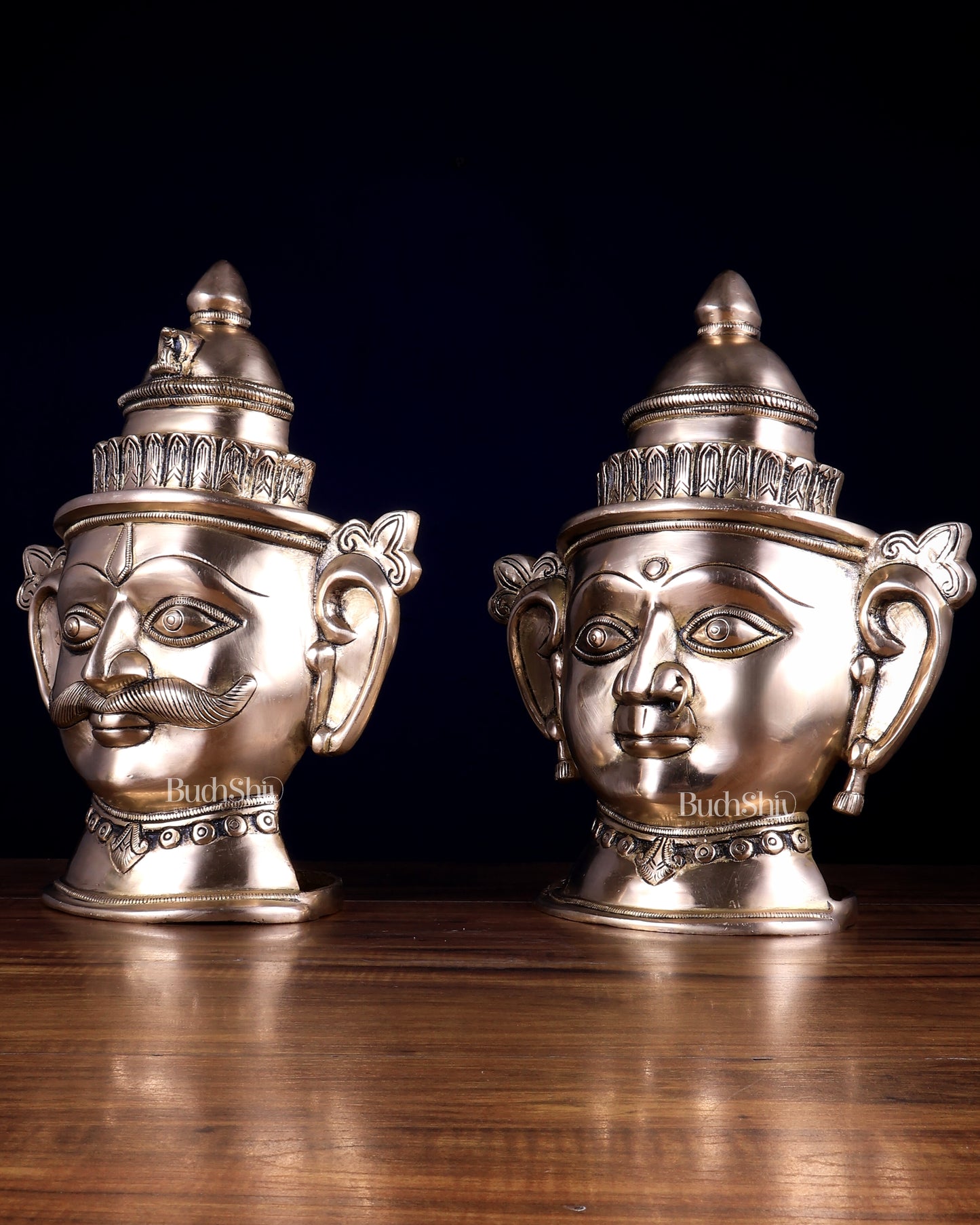 Pure Brass Shiv–Gauri Mukhlingam Pair (Large) – Sacred Temple Style Artefact 13.5 inch