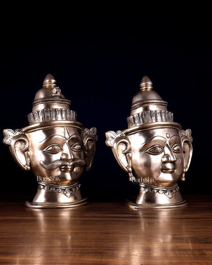 Pure Brass Shiv–Gauri Mukhlingam Pair (Large) – Sacred Temple Style Artefact 13.5 inch