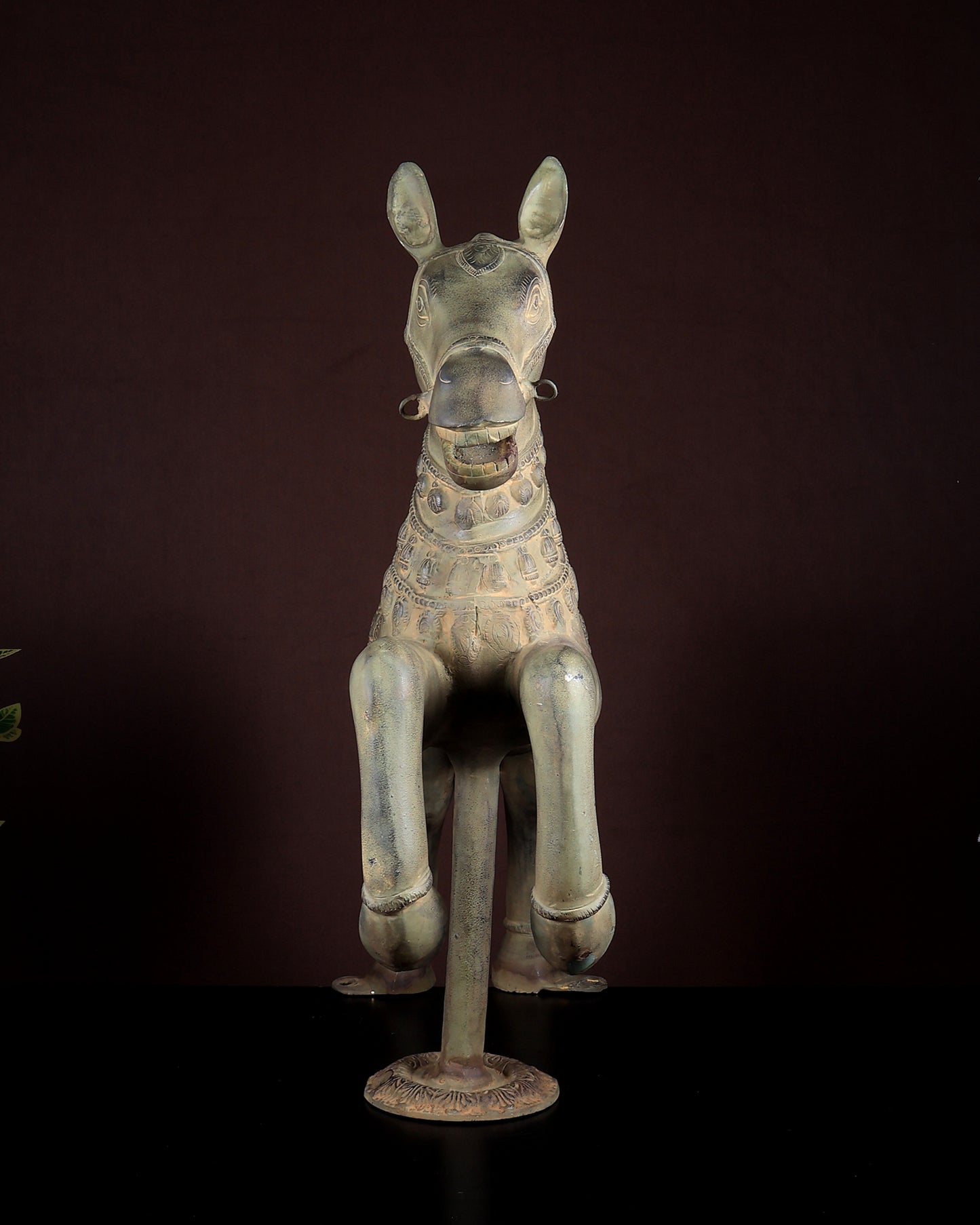 Vintage Brass Horse Artefact – Green Patina Finish | Museum Grade Collectible 25 inch