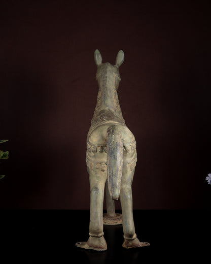 Vintage Brass Horse Artefact – Green Patina Finish | Museum Grade Collectible 25 inch