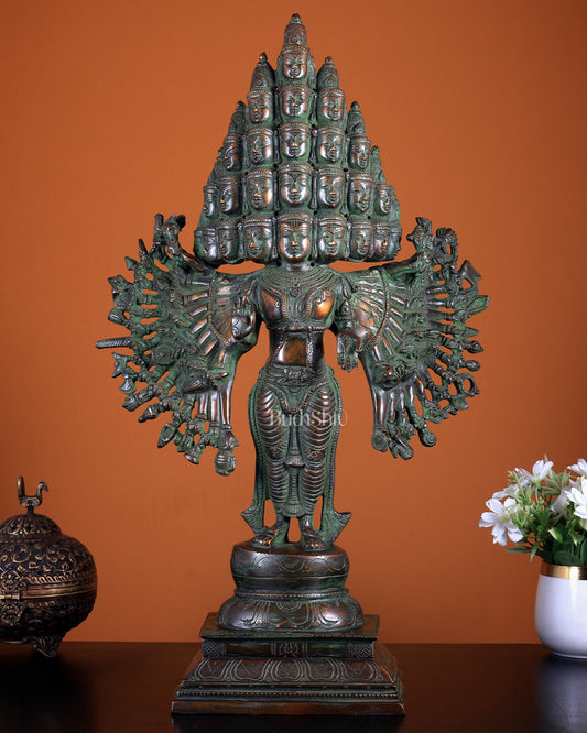 Pure Brass Maha Sadashiva – 25-Faced Lord Shiva Idol | Antique Patina Finish