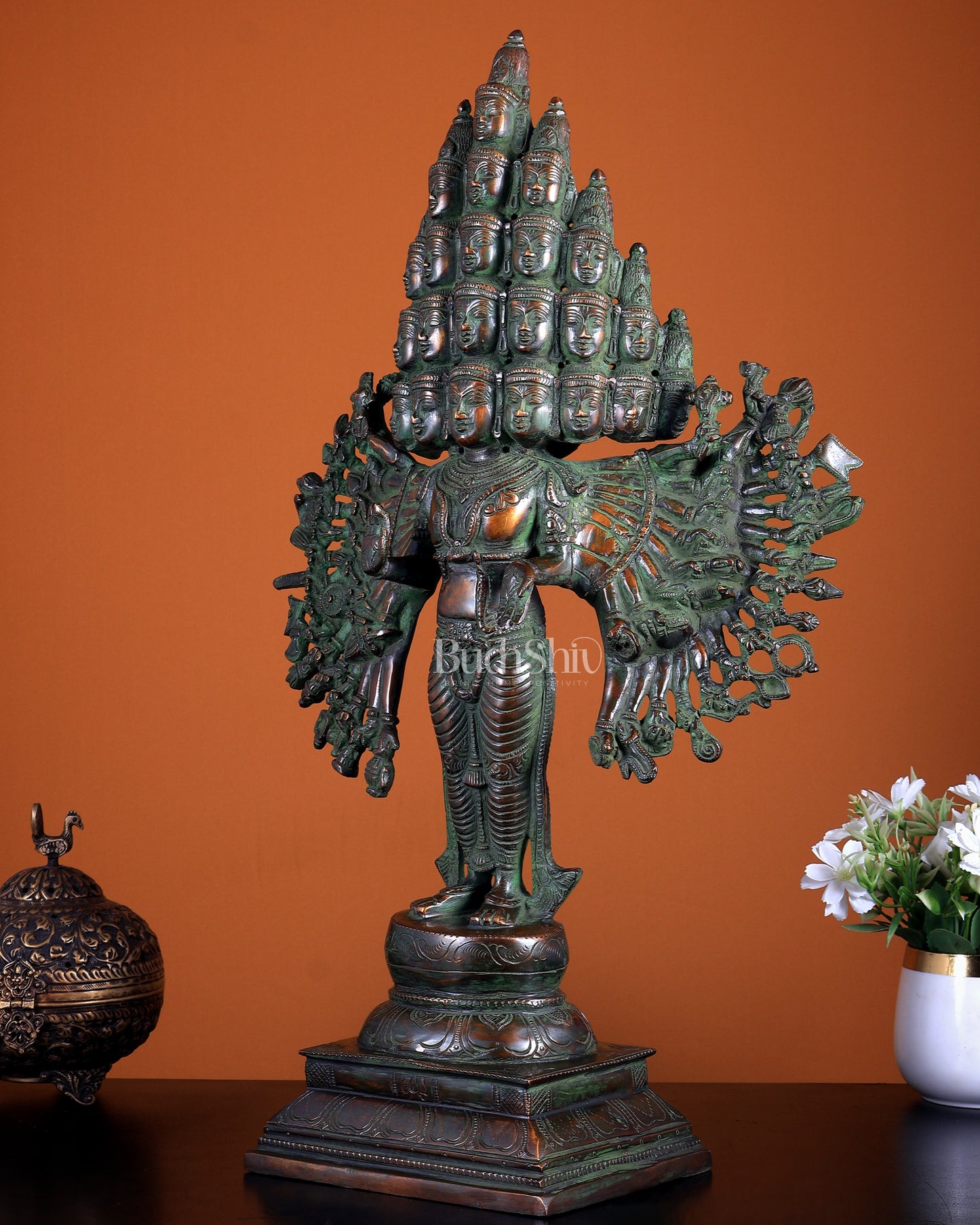 Pure Brass Maha Sadashiva – 25-Faced Lord Shiva Idol | Antique Patina Finish