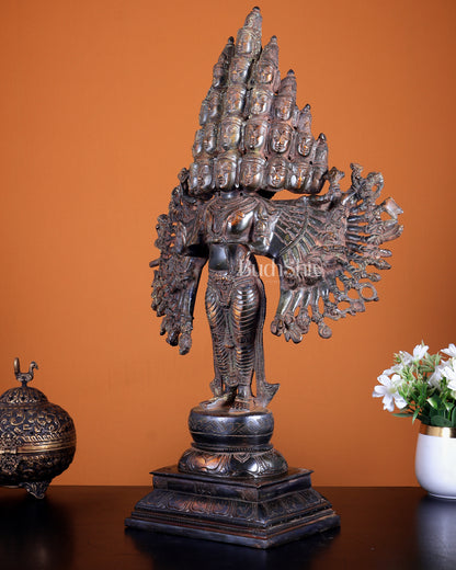 Pure Brass Maha Sadashiva – 25-Faced Lord Shiva Idol | Vintage Bronze Patina