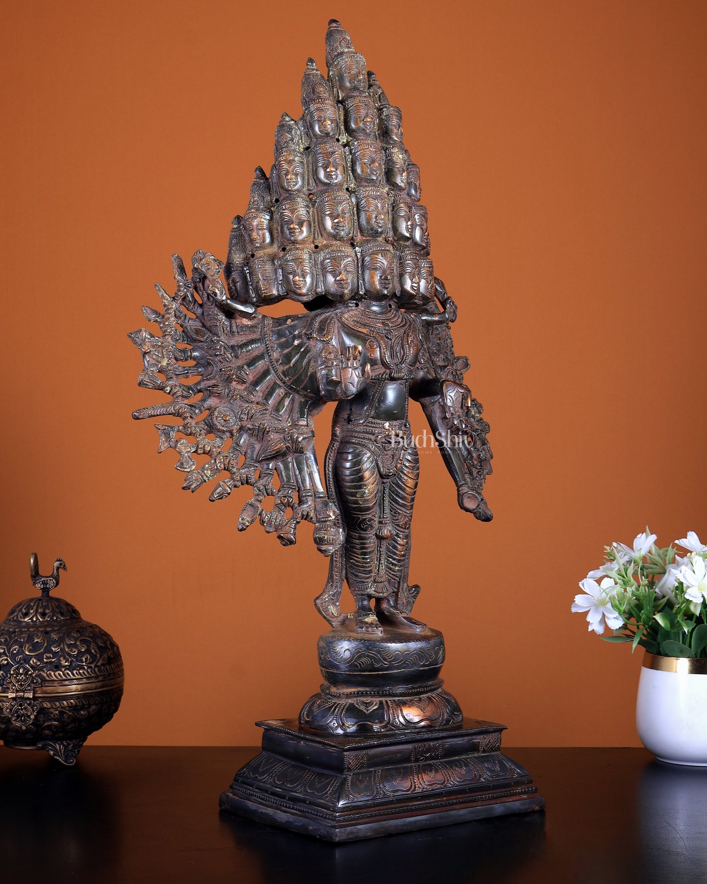 Pure Brass Maha Sadashiva – 25-Faced Lord Shiva Idol | Vintage Bronze Patina