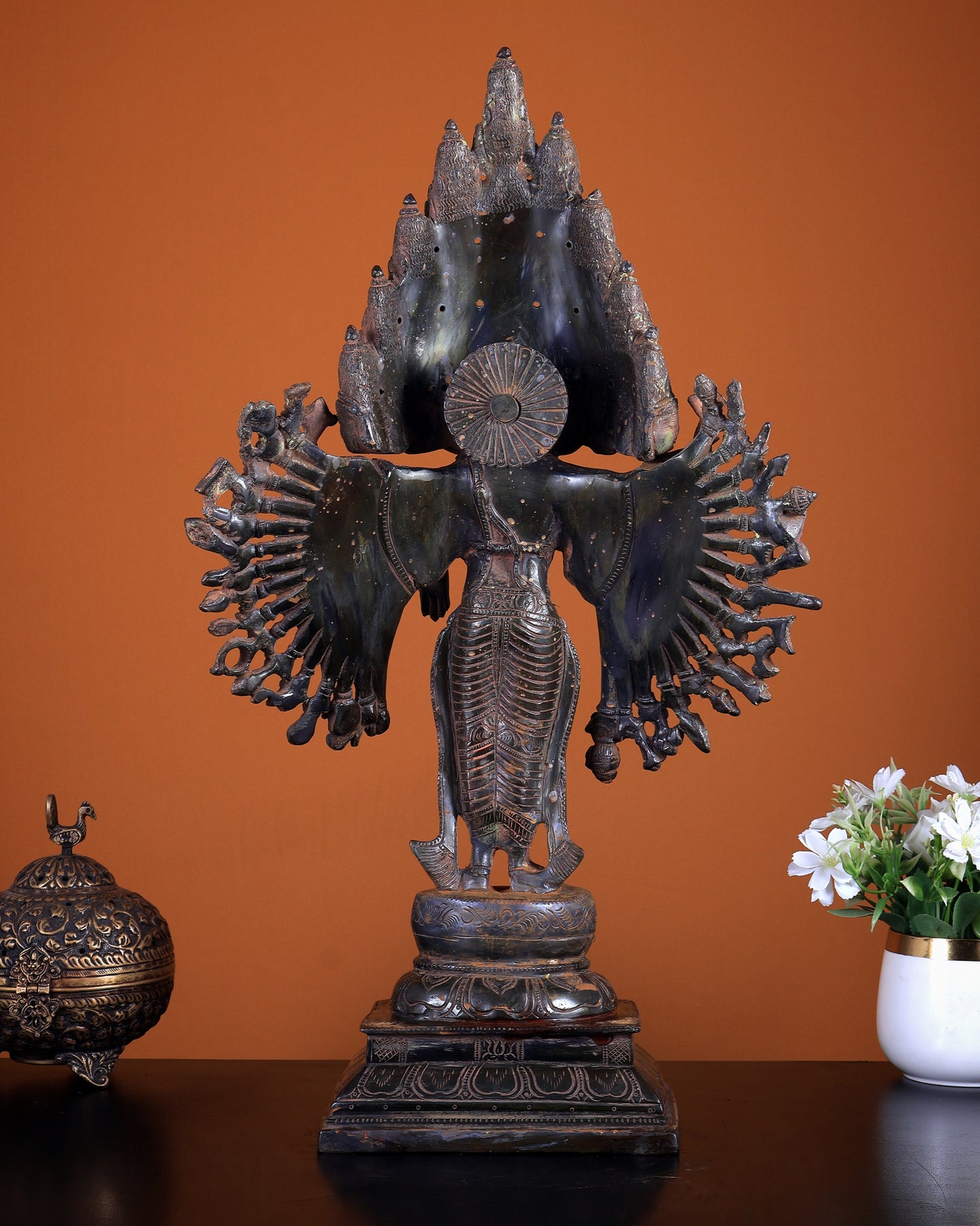 Pure Brass Maha Sadashiva – 25-Faced Lord Shiva Idol | Vintage Bronze Patina