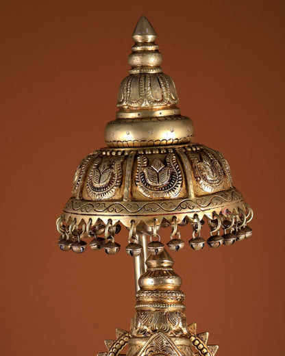 Large Brass Lord Ganesha Statue with Chattar (Umbrella) Throne | Temple Grade 34 inch