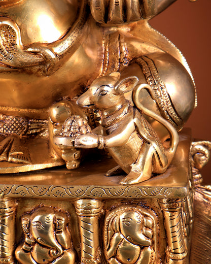 Large Brass Lord Ganesha Statue with Chattar (Umbrella) Throne | Temple Grade 34 inch