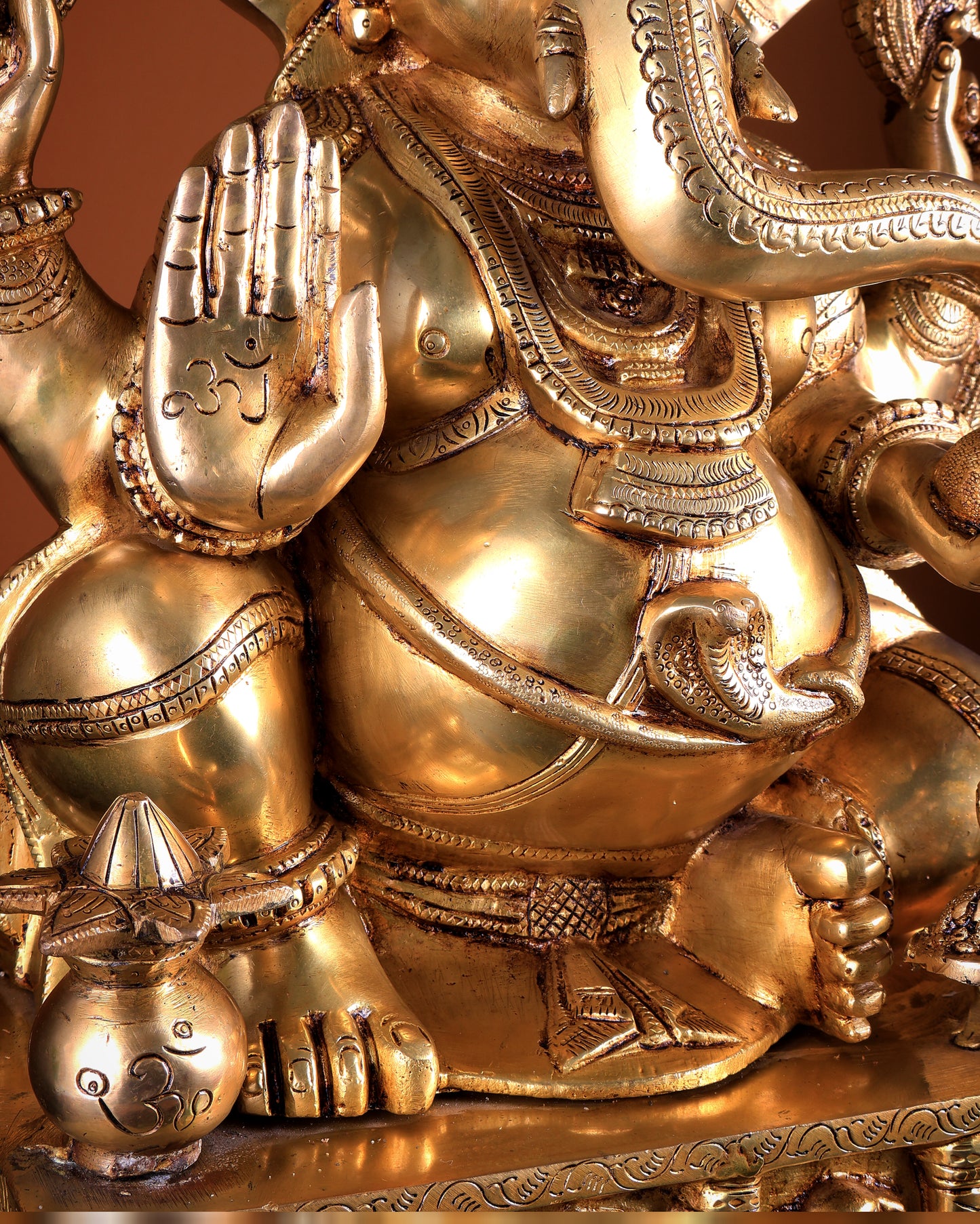 Large Brass Lord Ganesha Statue with Chattar (Umbrella) Throne | Temple Grade 34 inch