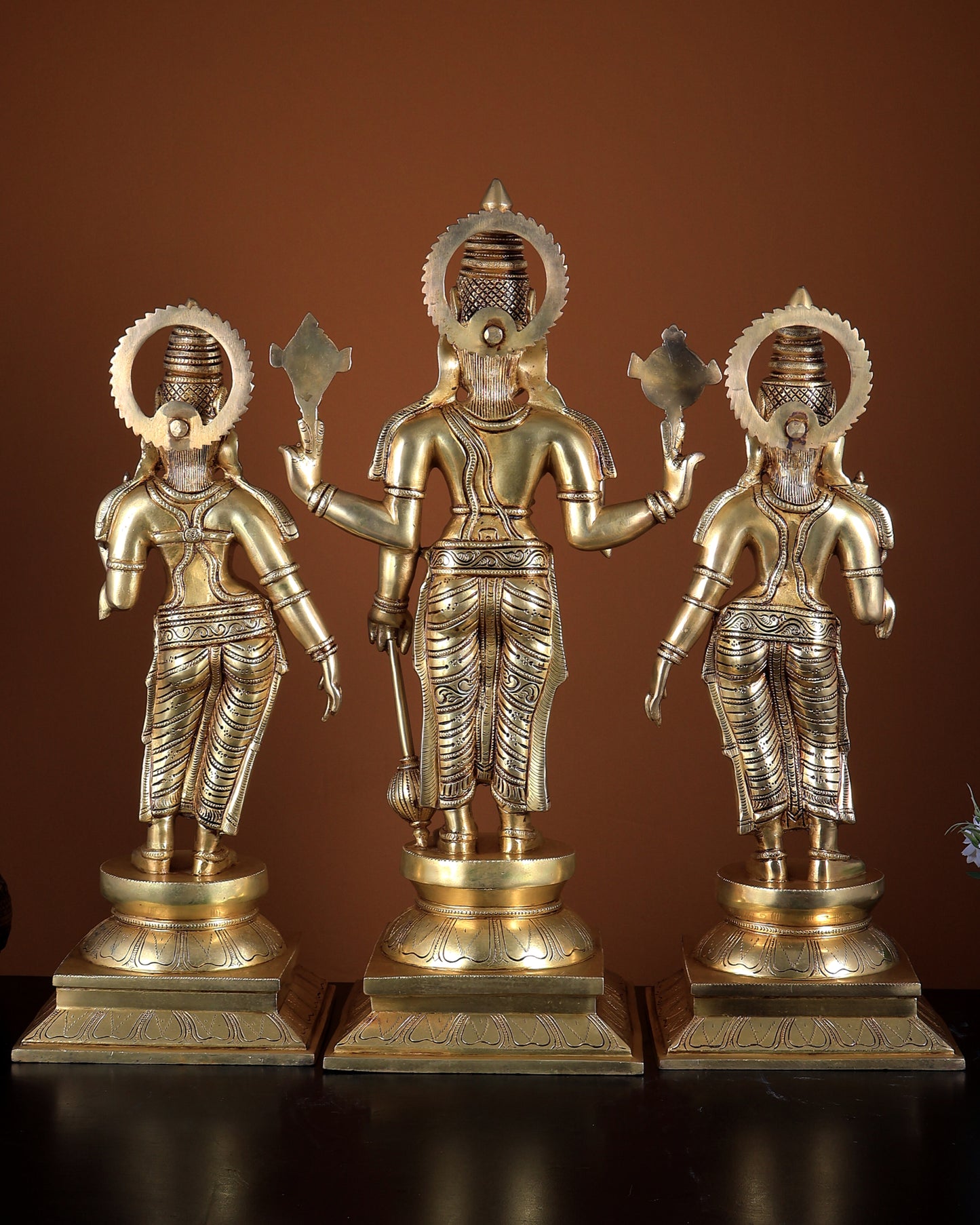 Superfine Brass Lord Vishnu with Bhudevi & Sridevi | Temple-Grade Trio Set 25 inch