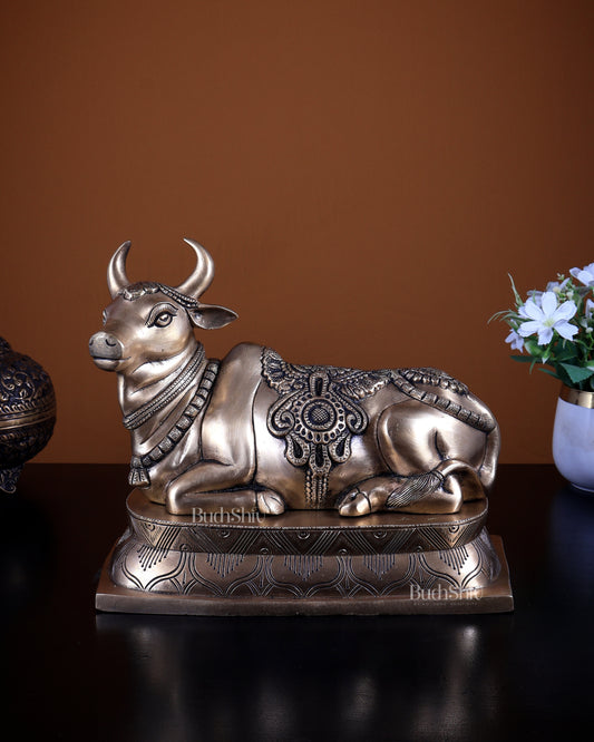 Brass Nandi Statue on Base | Seated with Folded Legs 10.8 inch