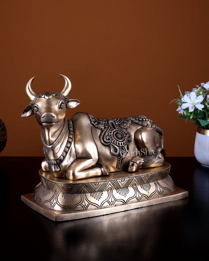 Brass Nandi Statue on Base | Seated with Folded Legs 10.8 inch