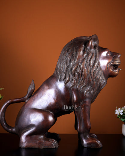 Brass Sitting Lion Large Statue – Antique Tone 23 inch
