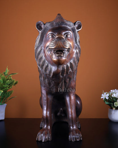 Brass Sitting Lion Large Statue – Antique Tone 23 inch