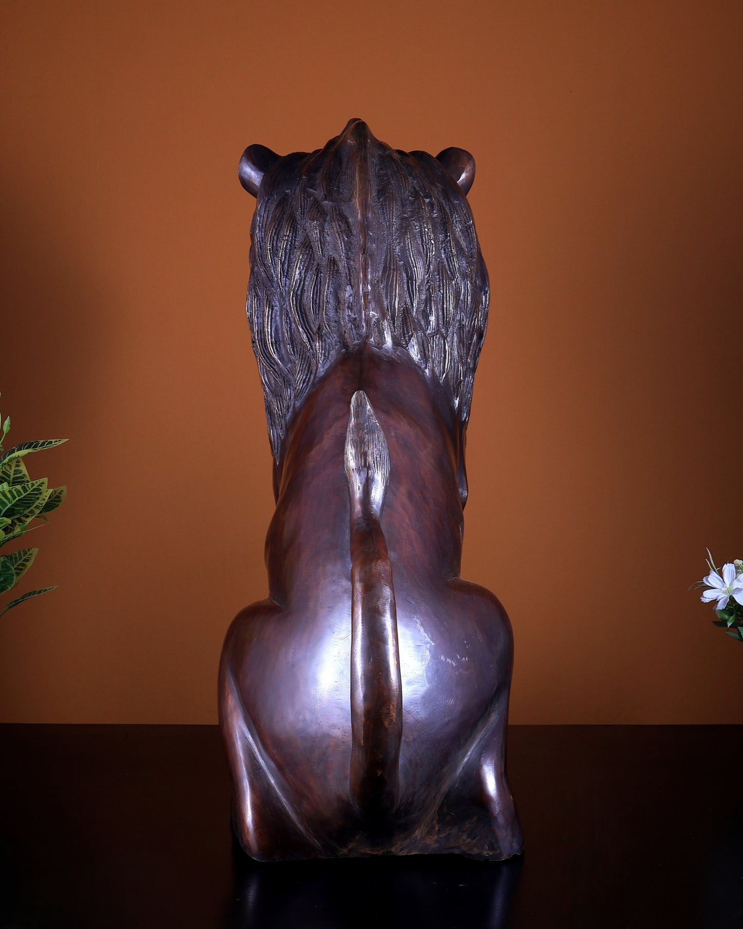 Brass Sitting Lion Large Statue – Antique Tone 23 inch