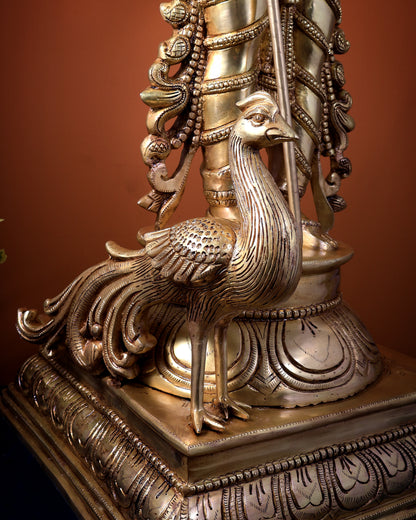 Pure Brass Lord Kartikeya (Murugan Swamy) Large Statue – Temple Grade Divine Artefact 49 inch