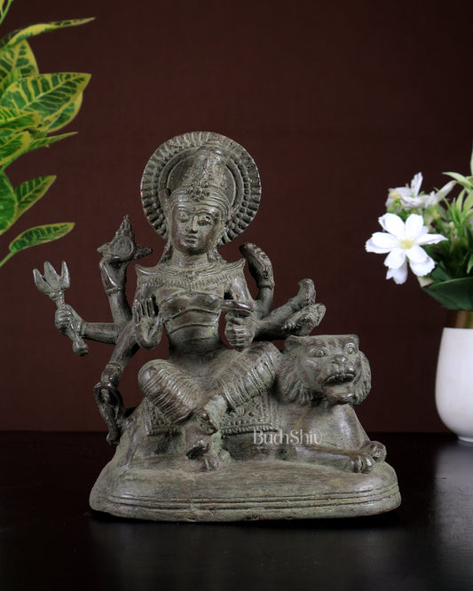Bronze Goddess Durga Seated on Lion – Balinese Casting | Museum Grade Collectible 7 inch