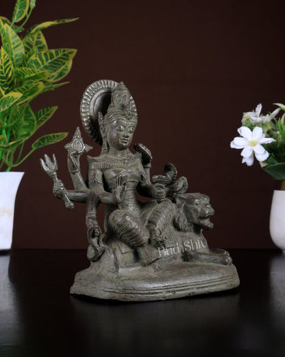 Bronze Goddess Durga Seated on Lion – Balinese Casting | Museum Grade Collectible 7 inch