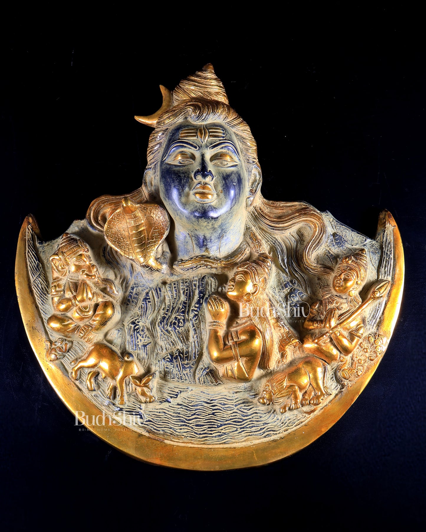 Pure Brass Lord Shiva with Family Wall Hanging – Vintage Patina | Sacred Heritage Artefact