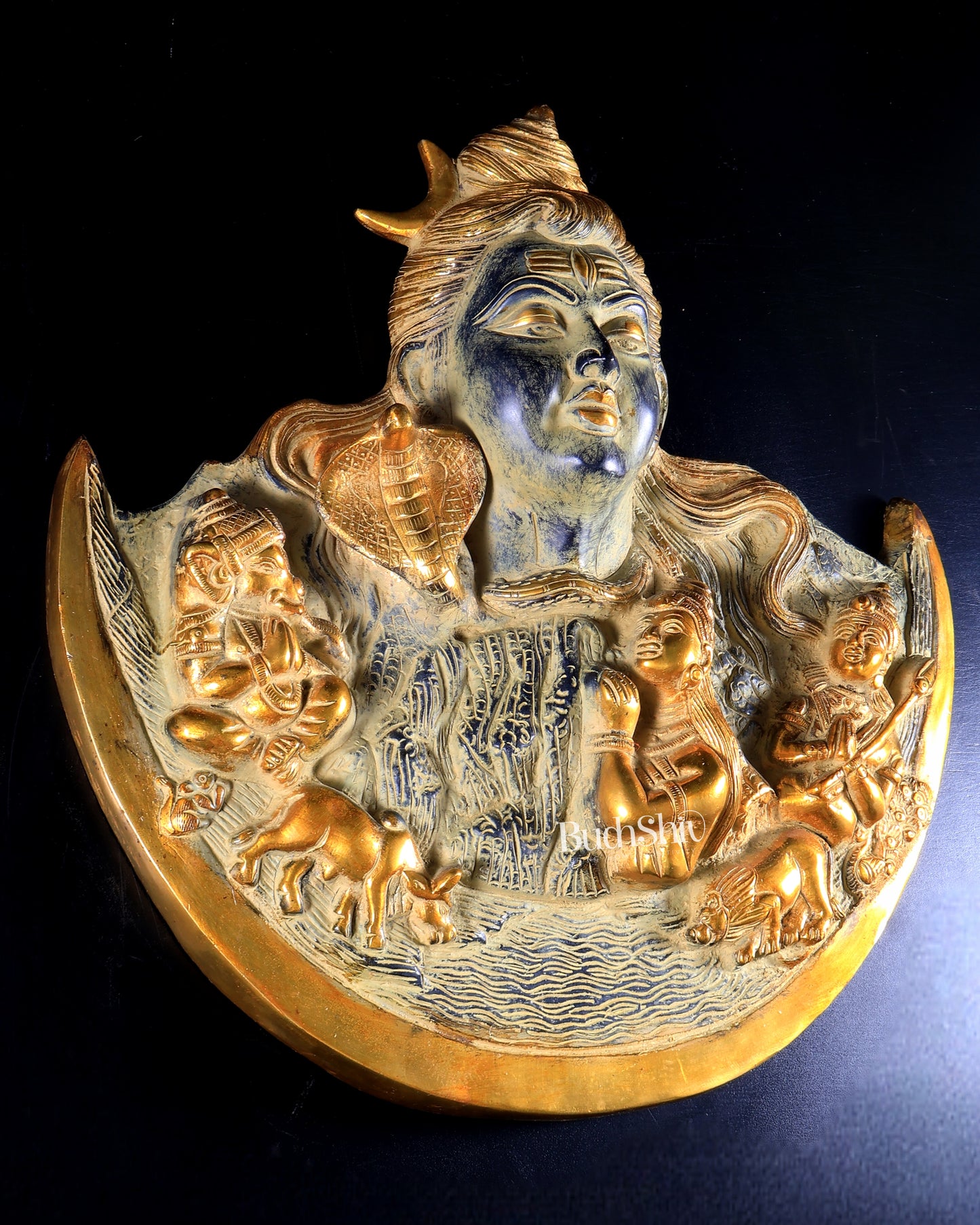 Pure Brass Lord Shiva with Family Wall Hanging – Vintage Patina | Sacred Heritage Artefact
