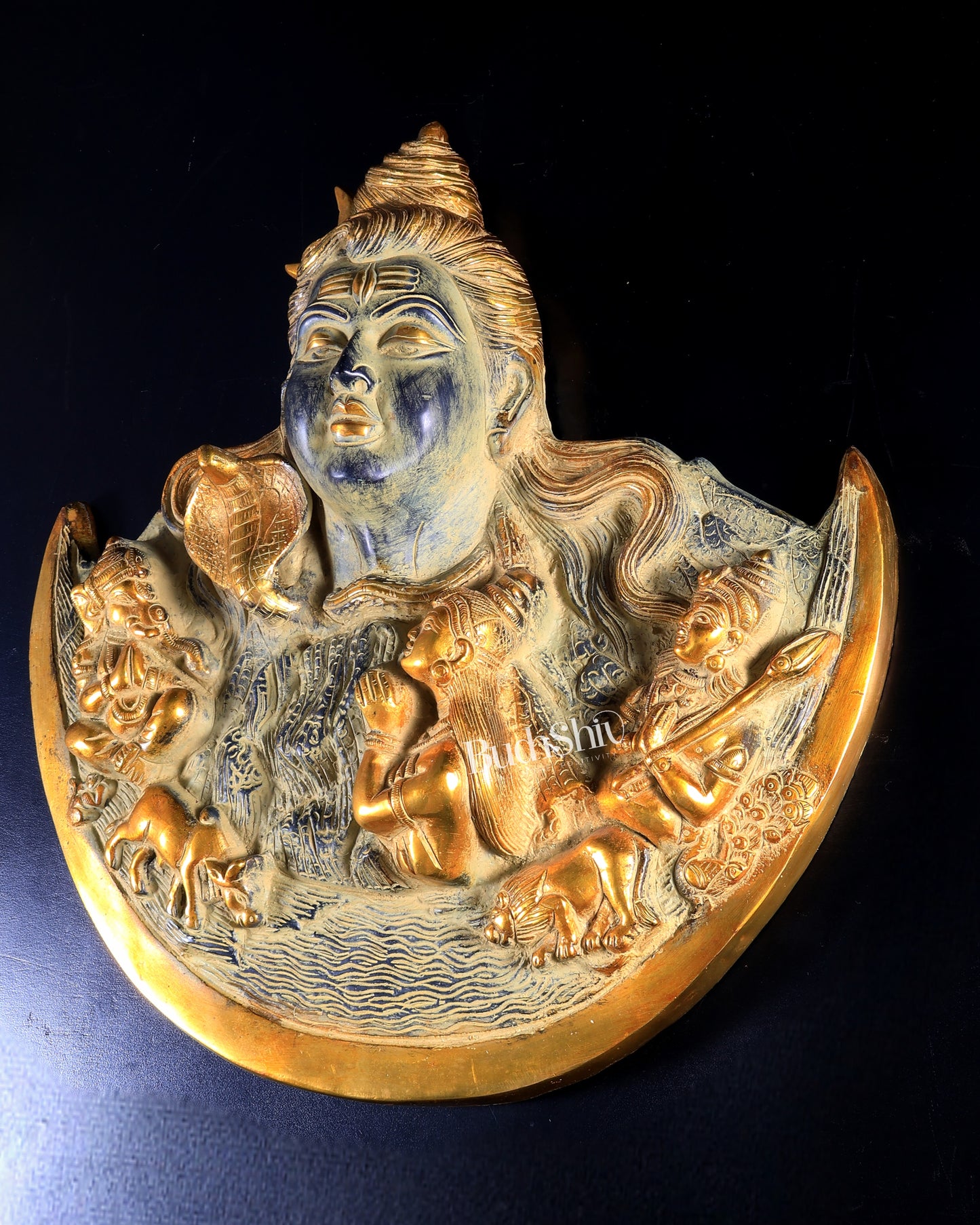 Pure Brass Lord Shiva with Family Wall Hanging – Vintage Patina | Sacred Heritage Artefact