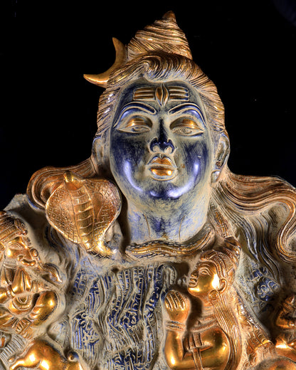 Pure Brass Lord Shiva with Family Wall Hanging – Vintage Patina | Sacred Heritage Artefact