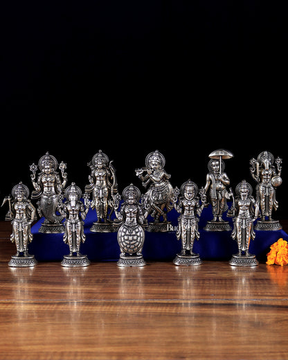 Brass Superfine Lord Vishnu Dashavatar Idols – 2D Design | Hollow Casted Sacred Set 4.3 inch