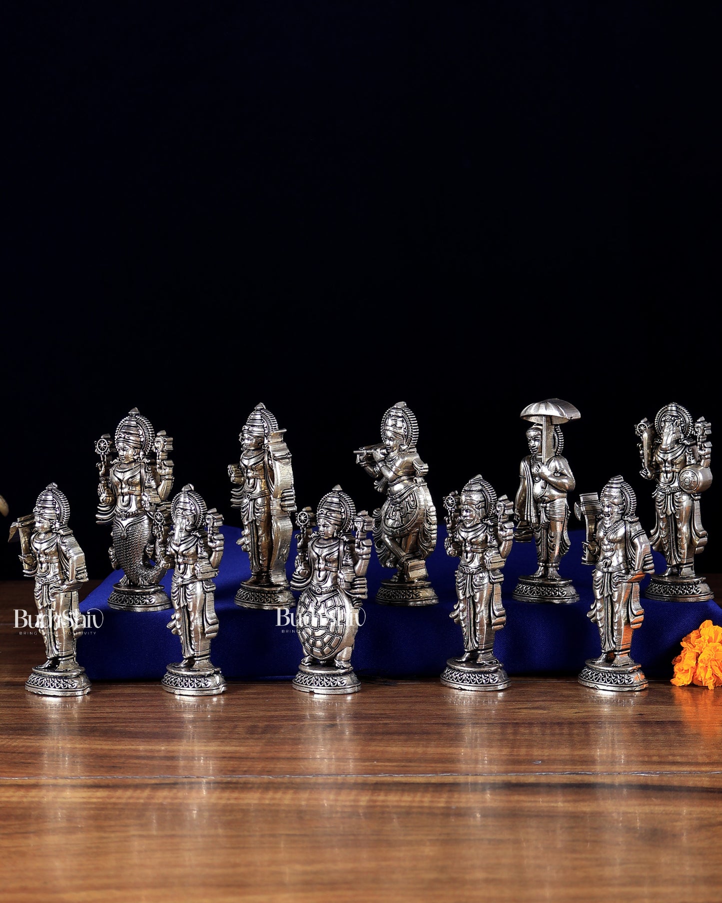 Brass Superfine Lord Vishnu Dashavatar Idols – 2D Design | Hollow Casted Sacred Set 4.3 inch