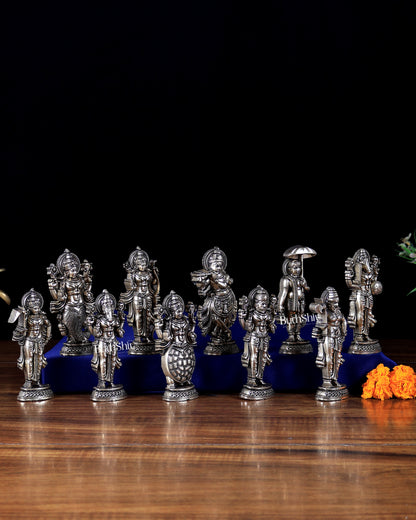 Brass Superfine Lord Vishnu Dashavatar Idols – 2D Design | Hollow Casted Sacred Set 4.3 inch