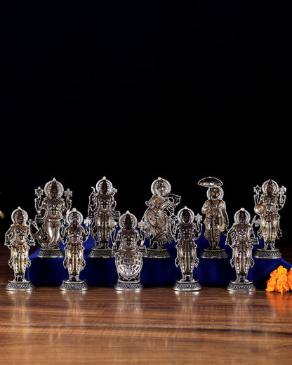 Brass Superfine Lord Vishnu Dashavatar Idols – 2D Design | Hollow Casted Sacred Set 4.3 inch