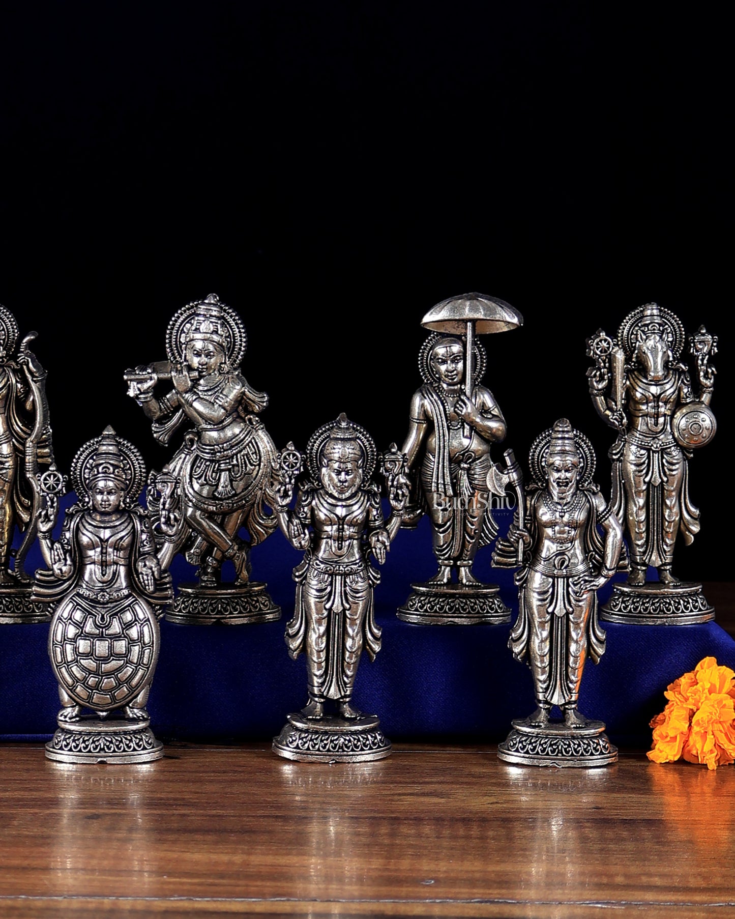 Brass Superfine Lord Vishnu Dashavatar Idols – 2D Design | Hollow Casted Sacred Set 4.3 inch
