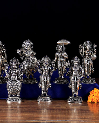 Brass Superfine Lord Vishnu Dashavatar Idols – 2D Design | Hollow Casted Sacred Set 4.3 inch