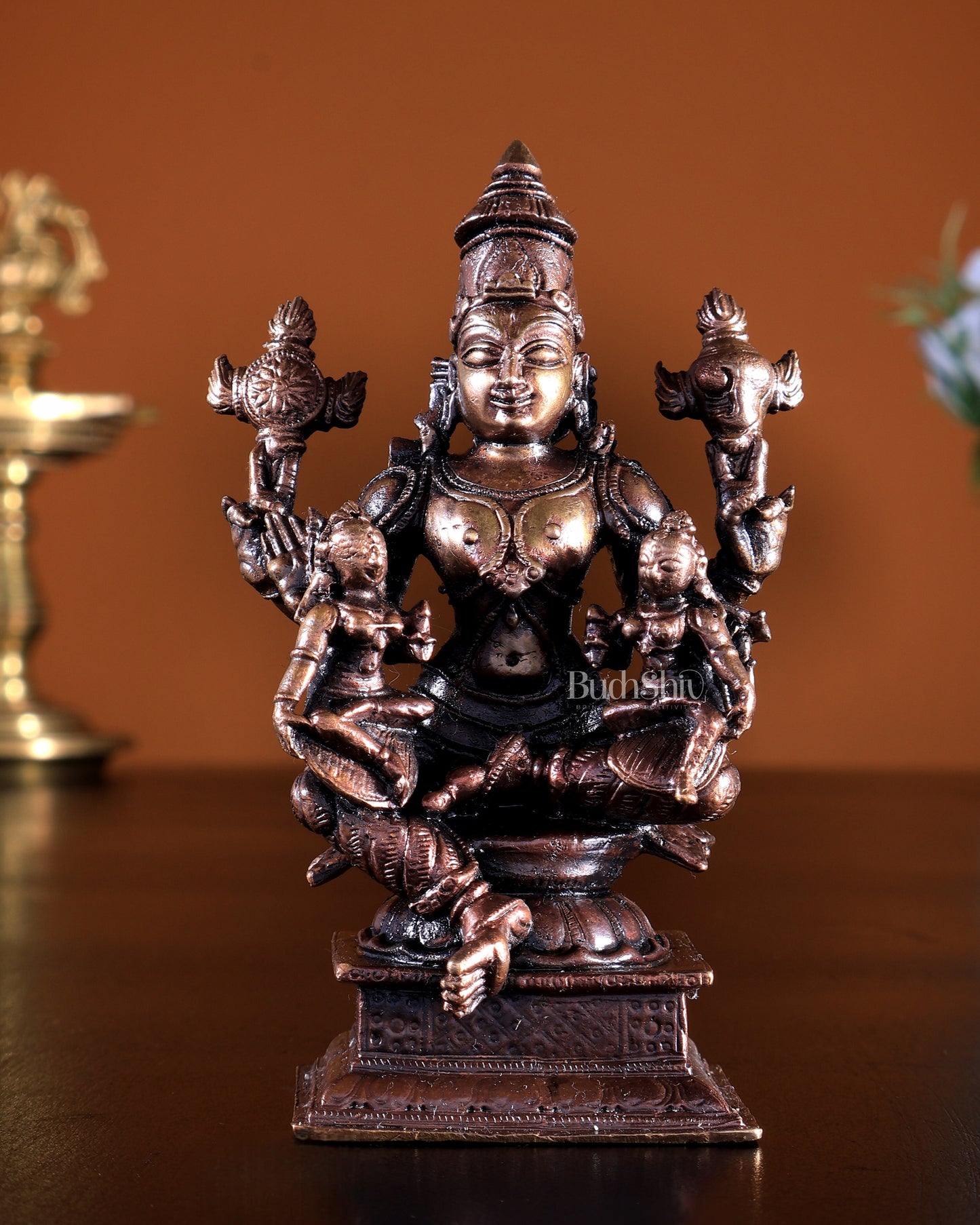 Pure Copper Vishnu with Bhudevi Sridevi Idol 4.5 inch