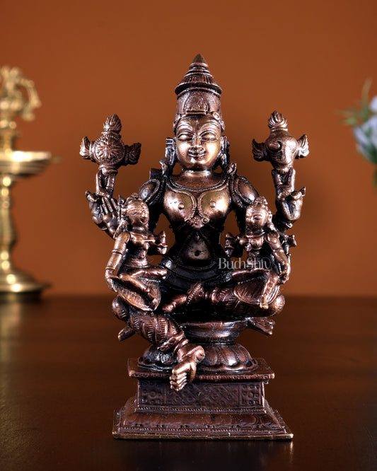 Pure Copper Vishnu with Bhudevi Sridevi Idol 4.5 inch