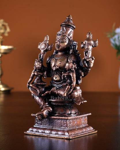 Pure Copper Vishnu with Bhudevi Sridevi Idol 4.5 inch