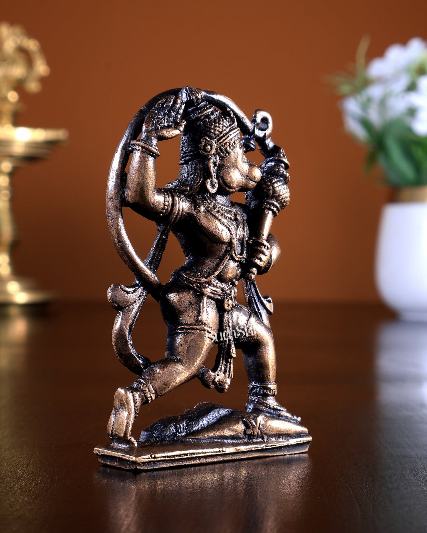 Pure Copper Hanuman Anjaneya Idol | Mini Pooja Statue 3 inch