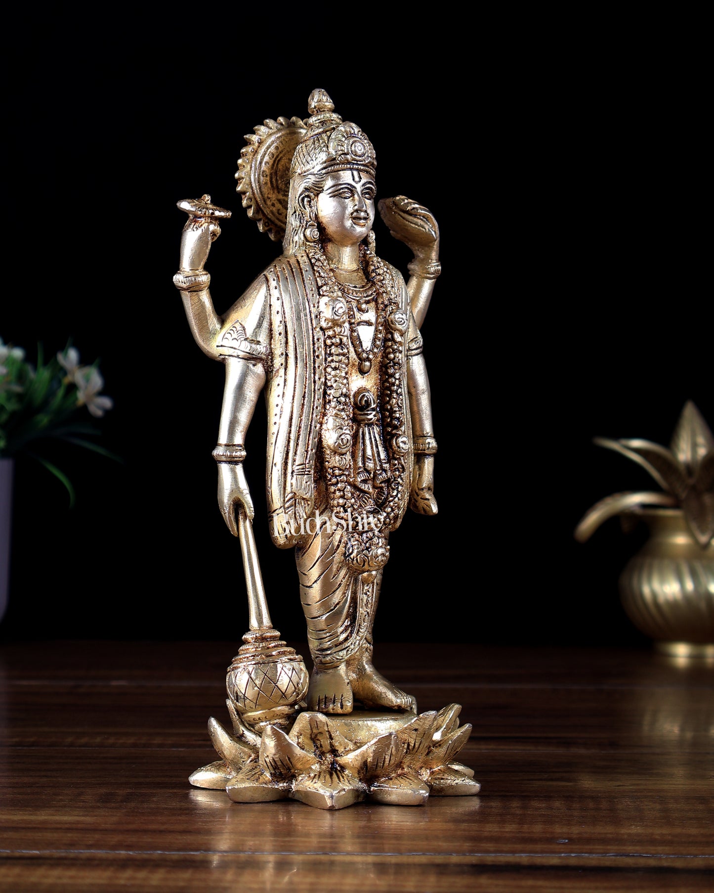 Brass Superfine Lord Satyanarayana (Vishnu) Standing on Lotus – Heavy Brass Sacred Idol