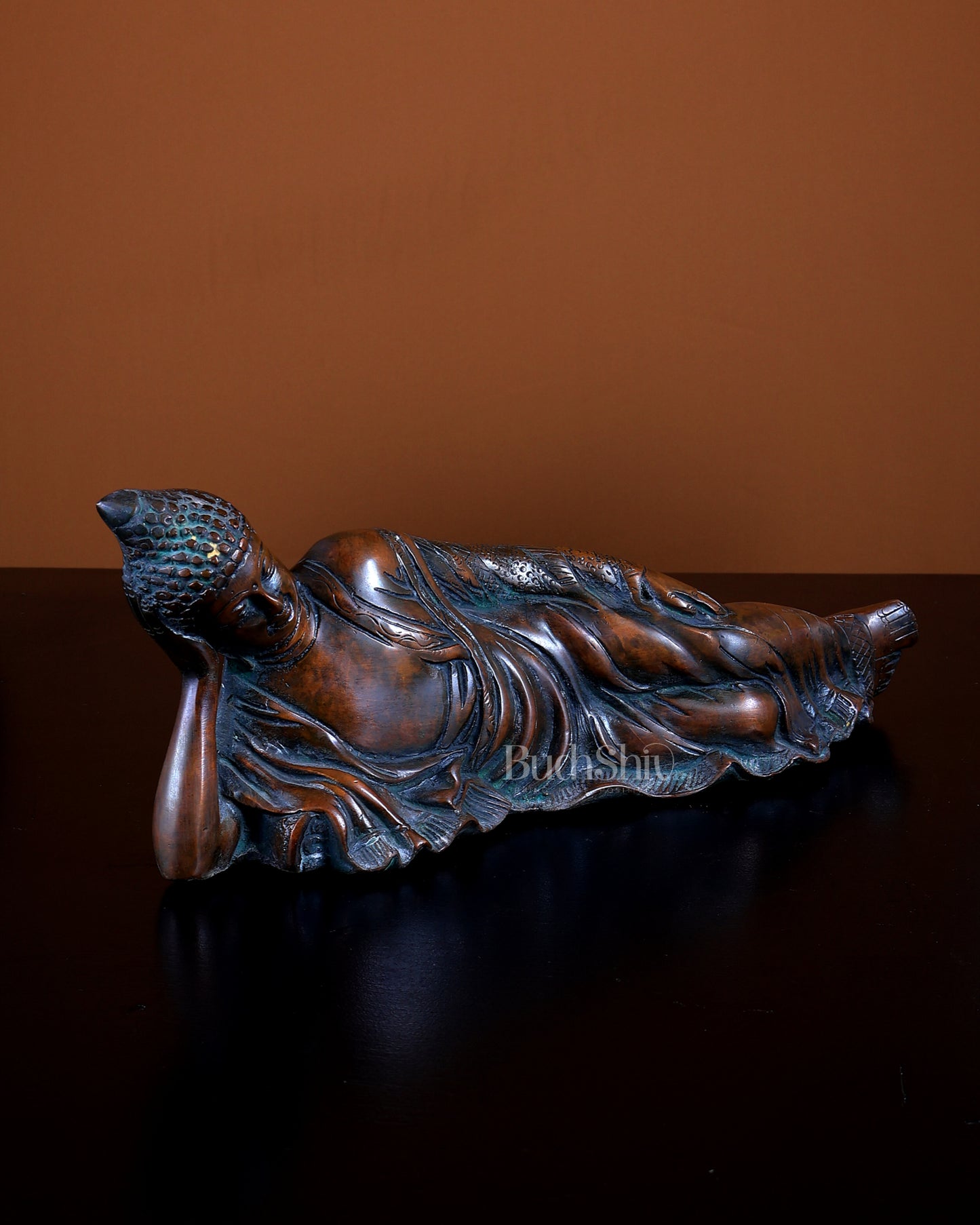 Brass Reclining Buddha Statue | Antique Bronze Finish 12 inch