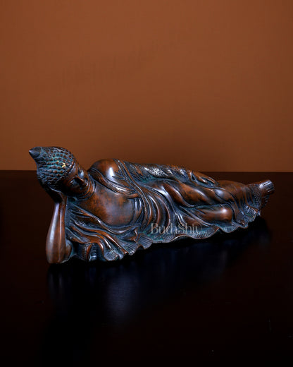 Brass Reclining Buddha Statue | Antique Bronze Finish 12 inch