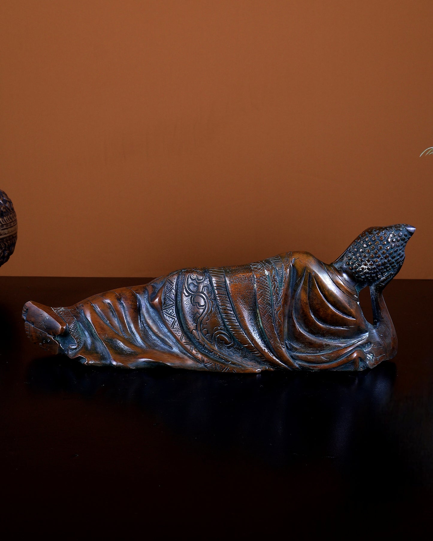 Brass Reclining Buddha Statue | Antique Bronze Finish 12 inch