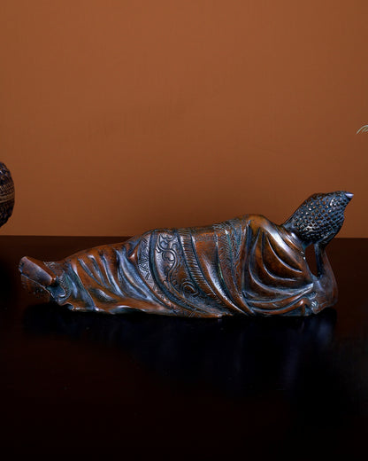 Brass Reclining Buddha Statue | Antique Bronze Finish 12 inch