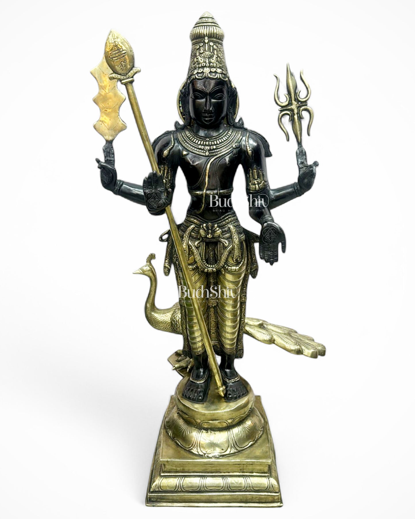 Pure Brass Large Murugan Kartikeya Statue | Black Finish 37 inch