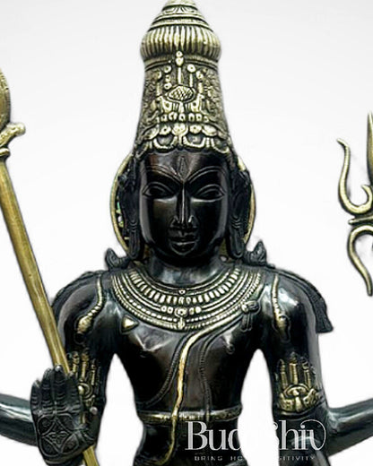 Pure Brass Large Murugan Kartikeya Statue | Black Finish 37 inch