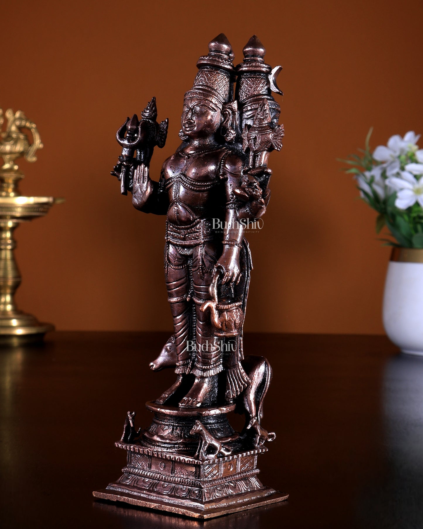 Pure Copper Dattatreya Datta Guru Idol with Cow & Dogs 7 inch