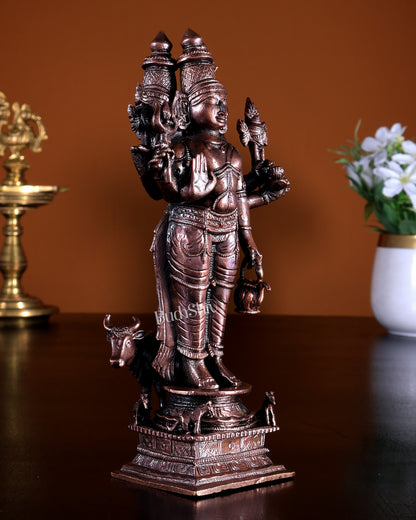 Pure Copper Dattatreya Datta Guru Idol with Cow & Dogs 7 inch
