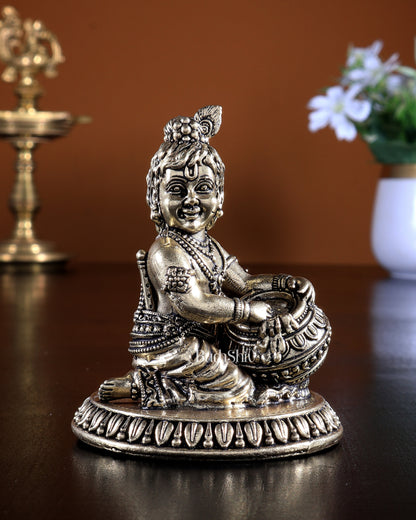 Brass Makhan Chor Matki Krishna Idol | Superfine Mini 3.25 inch