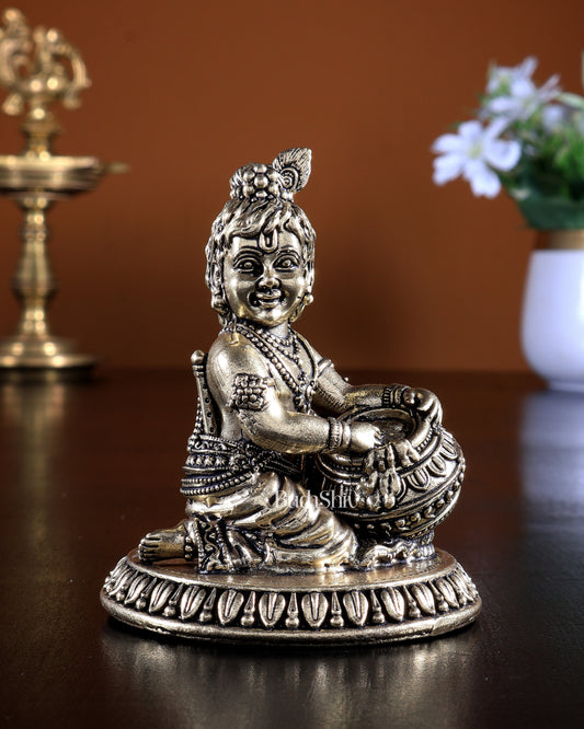 Brass Makhan Chor Matki Krishna Idol | Superfine Mini 3.25 inch