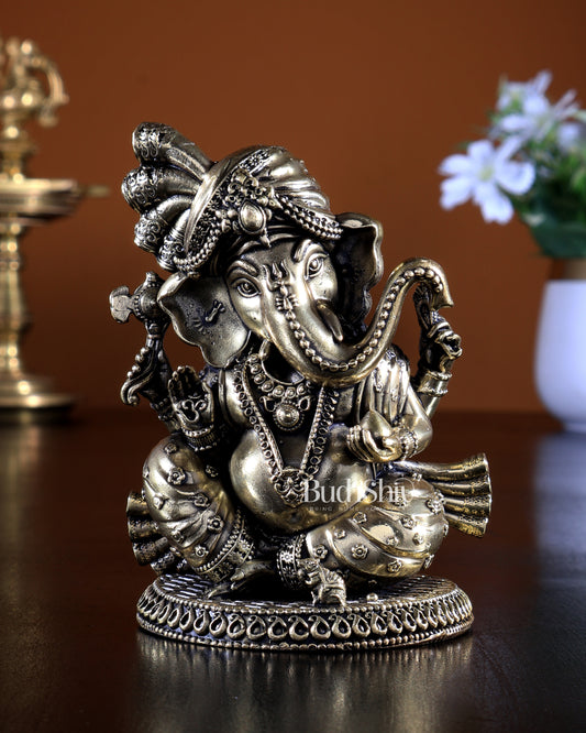 Pure Brass Lord Ganesha with Turban – Superfine Idol, 4 Inch
