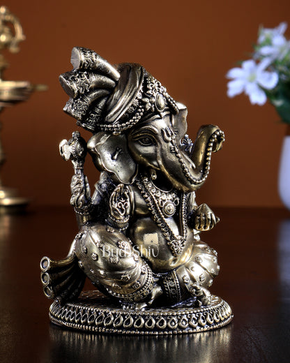 Pure Brass Lord Ganesha with Turban – Superfine Idol, 4 Inch