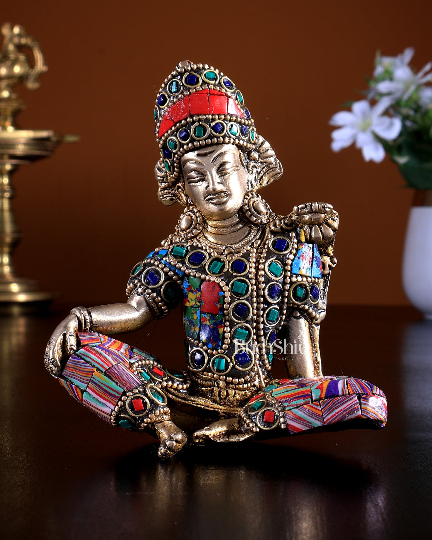 Pure Brass Indra Dev Murti with Stonework | Superfine Idol | BudhShiv