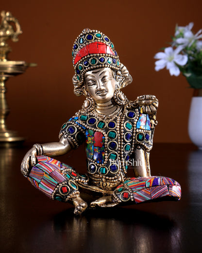 Pure Brass Indra Dev Murti with Stonework | Superfine Idol | BudhShiv
